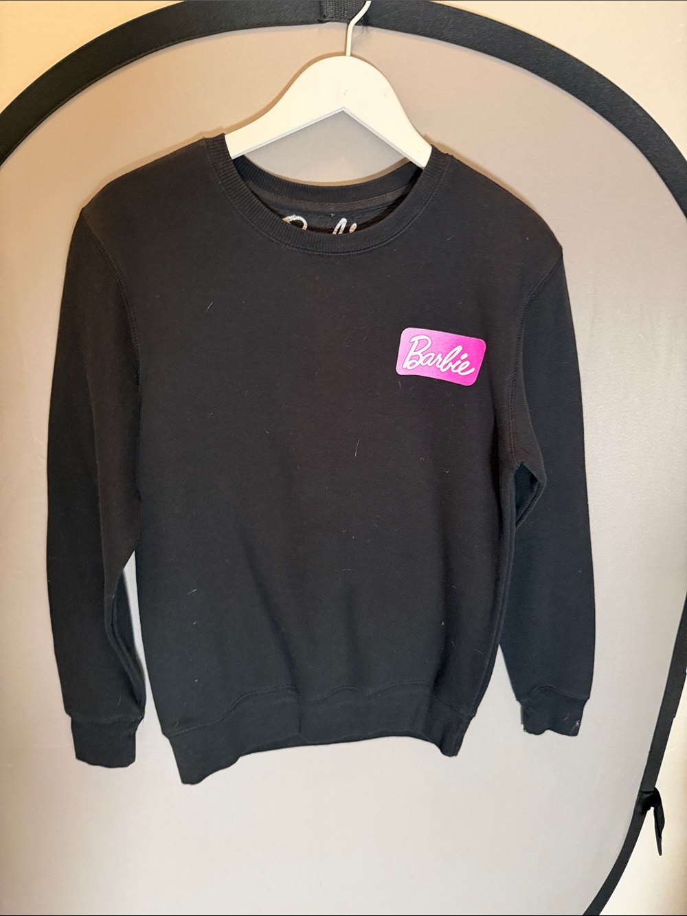 Barbie Black Crewneck with Pink Logo Patch